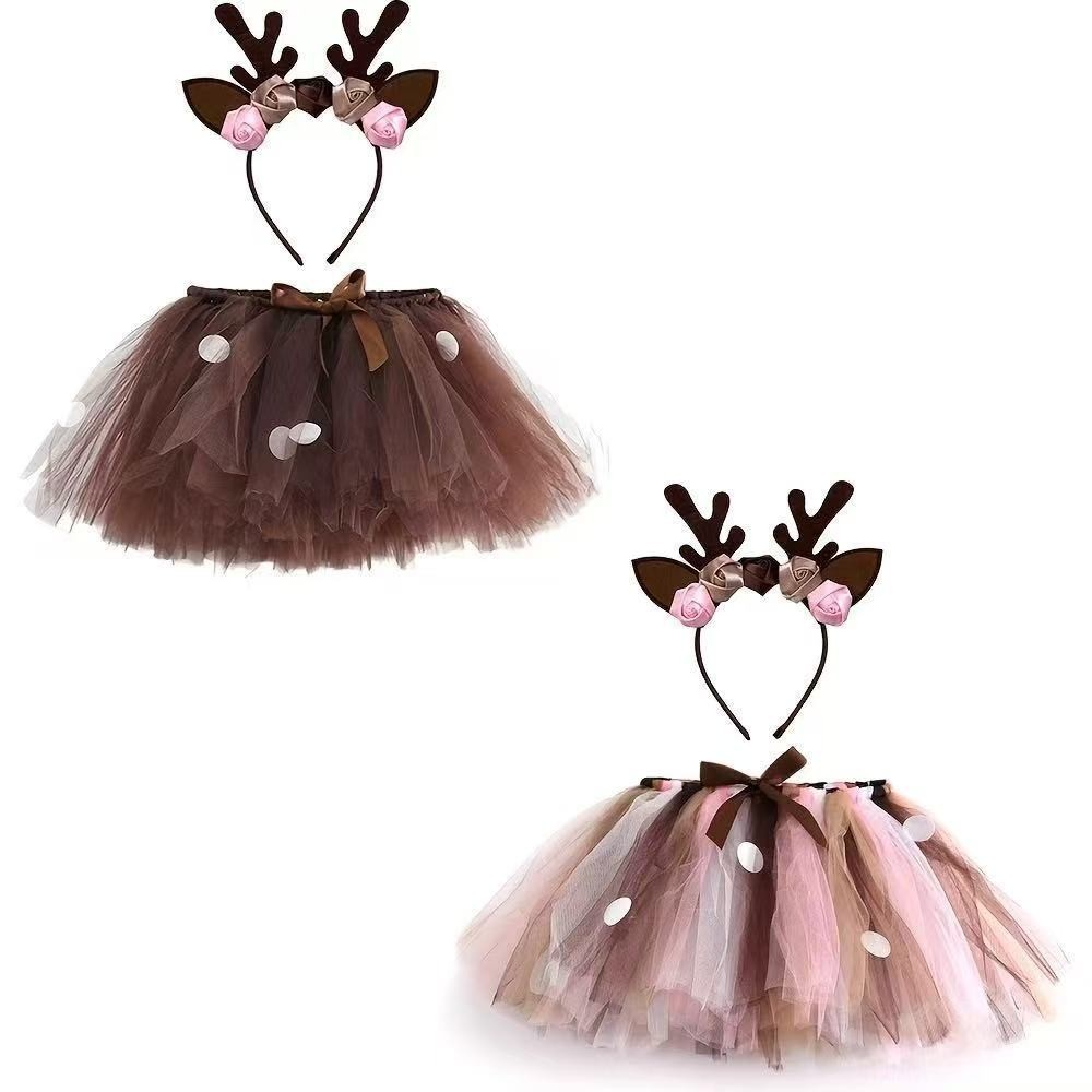 Deer Tutu Skirt Fluffy Birthda - Reindeer Antlers Headband ulasan dan harga