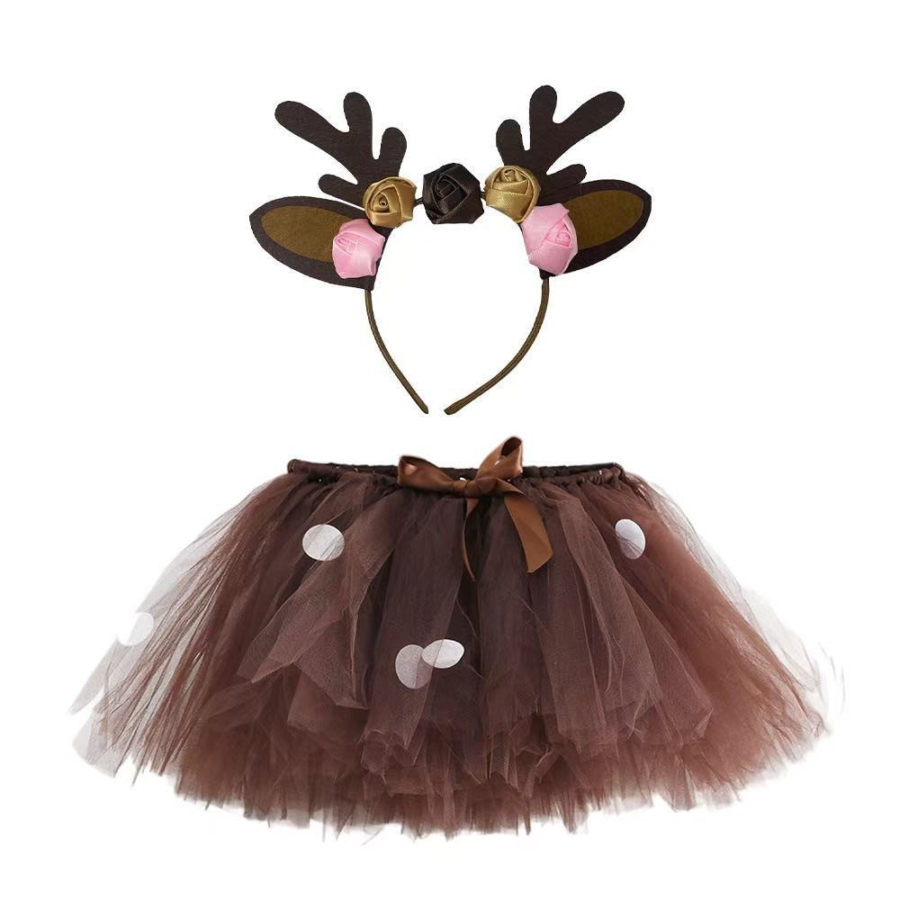 Deer Tutu Skirt Fluffy Birthda - Reindeer Antlers Headband ulasan dan harga