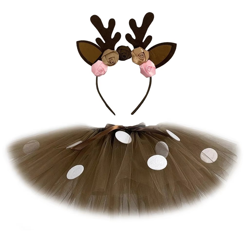 Deer Tutu Skirt Fluffy Birthda - Reindeer Antlers Headband ulasan dan harga