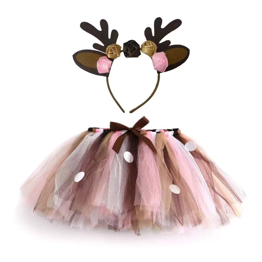 Deer Tutu Skirt Fluffy Birthda - Reindeer Antlers Headband ulasan dan harga